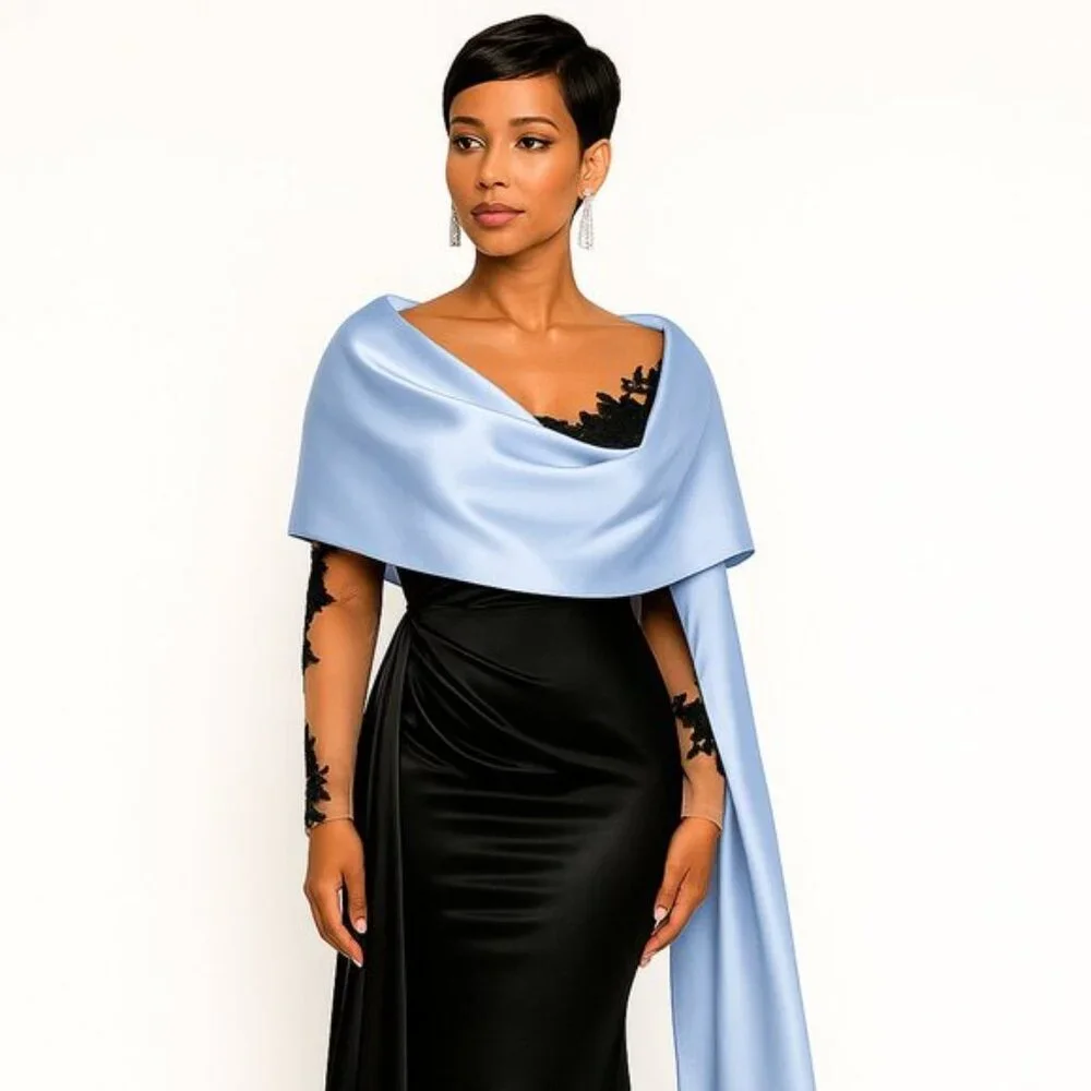 Sky Blue Satin Evening Shawl Wrap – Extra-Long 25.6 × 86.6 in Bridal Pashmina